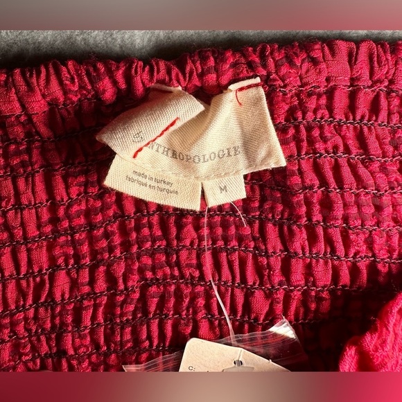 NWT Anthropologie Raspberry Red Square Neck Shirt W/Poet Sleeves Size M - Picture 7 of 10